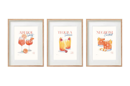 Set of Three Cocktail Recipe Wall Art in Frames