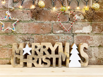 Wooden Carved Merry Christmas Word Ornament