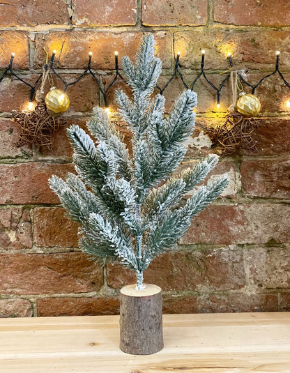 Small Frosted Christmas Tree In Log 43cm