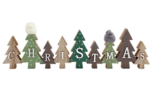 Row of Christmas Trees Decoration With Hats Green