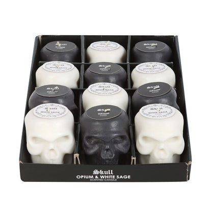 Set of 12 Opium & White Sage Skull Candles in Display
