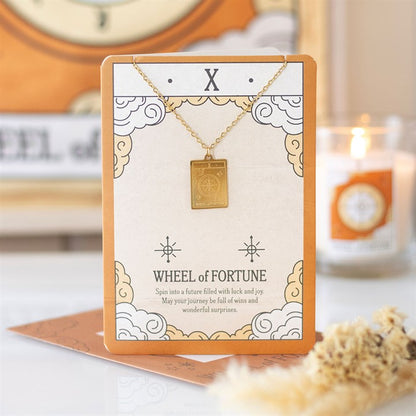 The Wheel of Fortune Vintage Tarot Necklace on Greeting Card