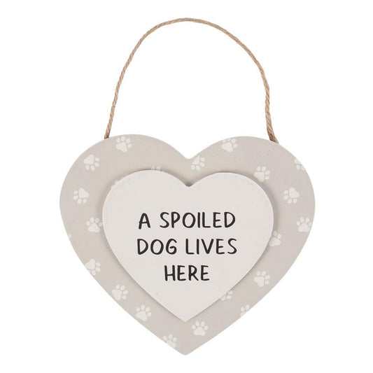 A Spoiled Dog Lives Here Hanging Heart Sign - DuvetDay.co.uk