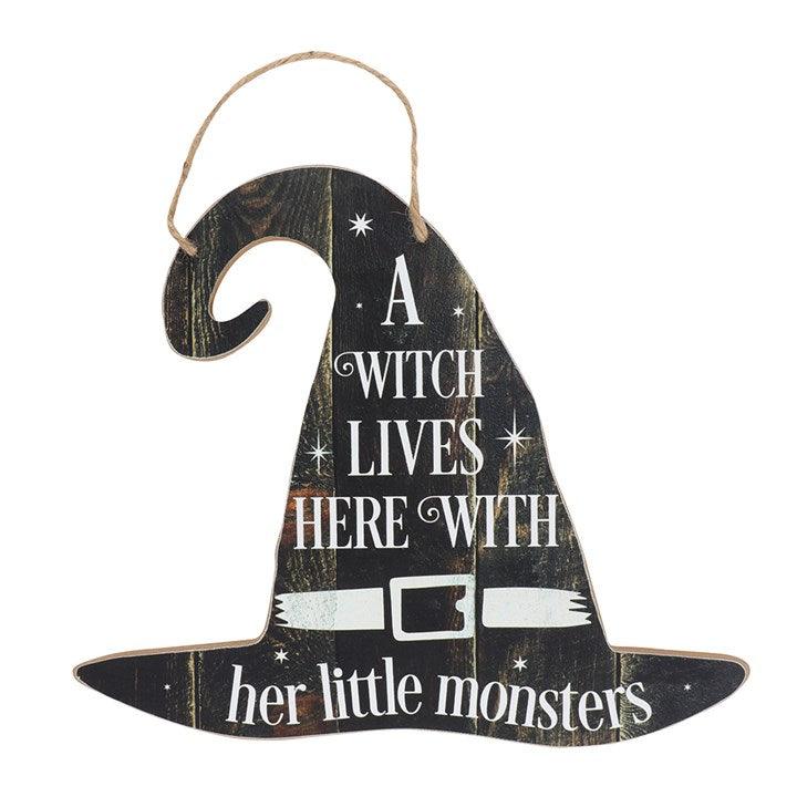 A Witch Lives Here Hanging MDF Sign - DuvetDay.co.uk