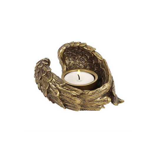 Antique Gold Angel Wing Tealight Candle Holder - DuvetDay.co.uk