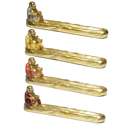 Ash Catcher Incense Stick Burner - Mini Lucky Glitter Chinese Laughing Buddha - DuvetDay.co.uk