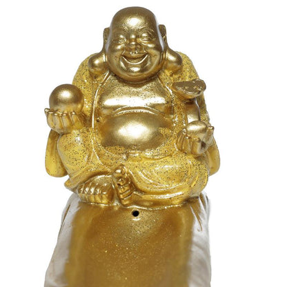 Ash Catcher Incense Stick Burner - Mini Lucky Glitter Chinese Laughing Buddha - DuvetDay.co.uk