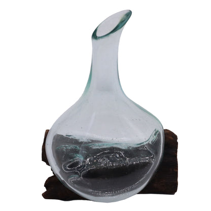 Molten Glass Mini Decanter on Wood 20cm