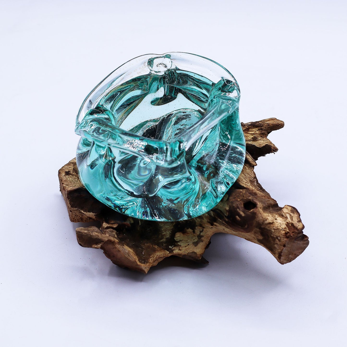 Molten Glass Chunky Ashtray / Candle Holder on Wood 23cm