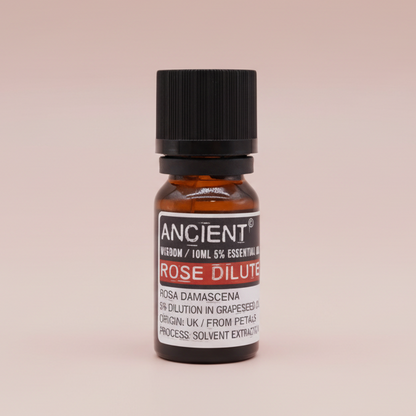 Bottle of Ancient Wisdom Rose Dilute essential oil on a white background