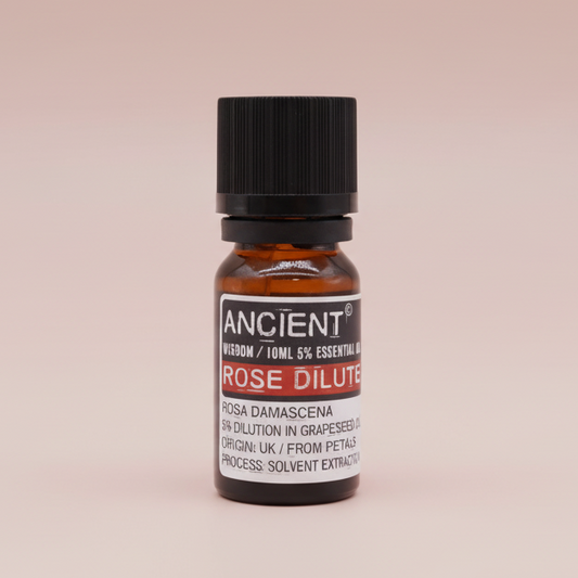 Bottle of Ancient Wisdom Rose Dilute essential oil on a white background