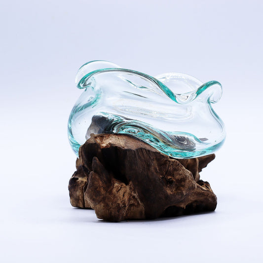 Molten Glass Wavy Bowl on Wood 18cm