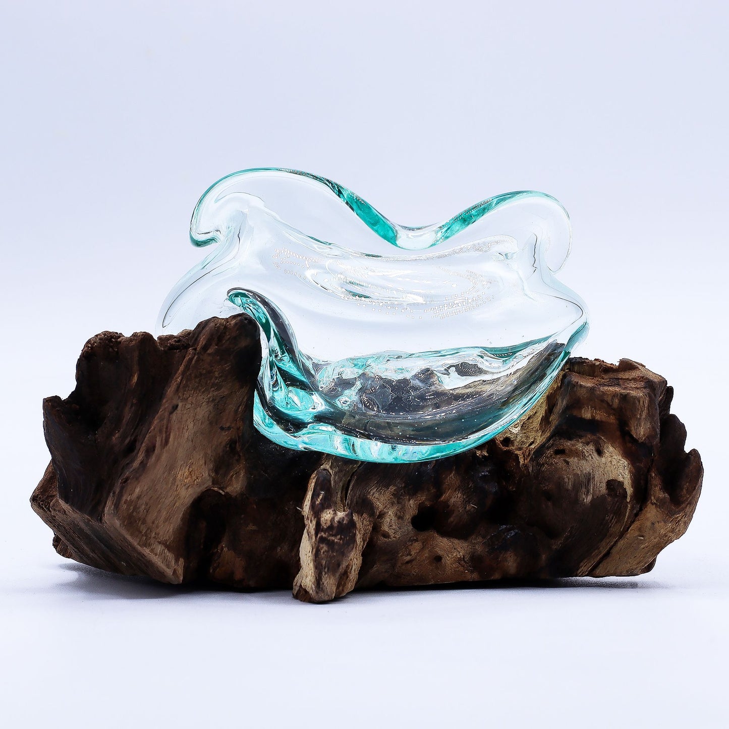 Molten Glass Wavy Bowl on Wood 18cm
