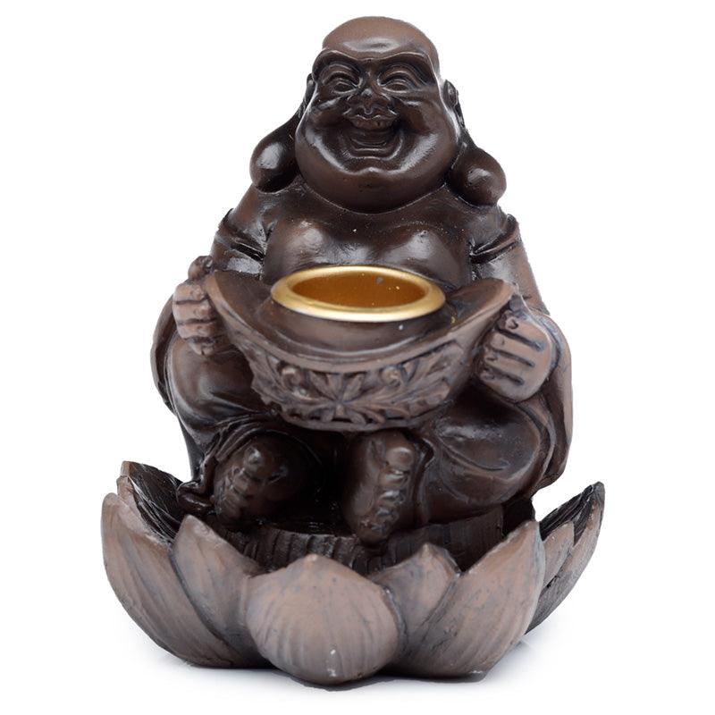 Backflow Incense Burner - Peace of the East Wood Effect Lucky Buddha - DuvetDay.co.uk
