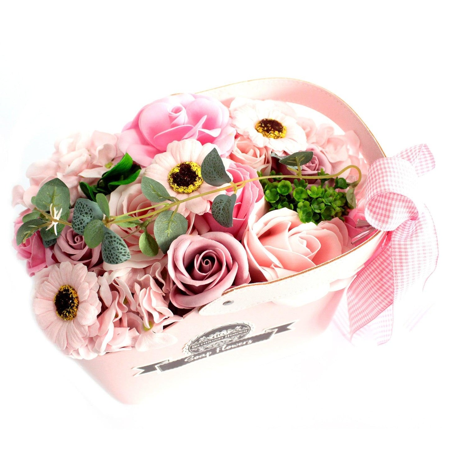Basket Soap Flower Bouquet - Pink - DuvetDay.co.uk