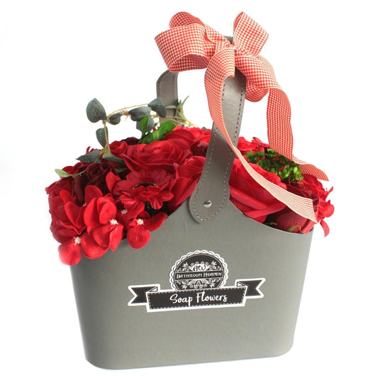 Basket Soap Flower Bouquet - Red - DuvetDay.co.uk