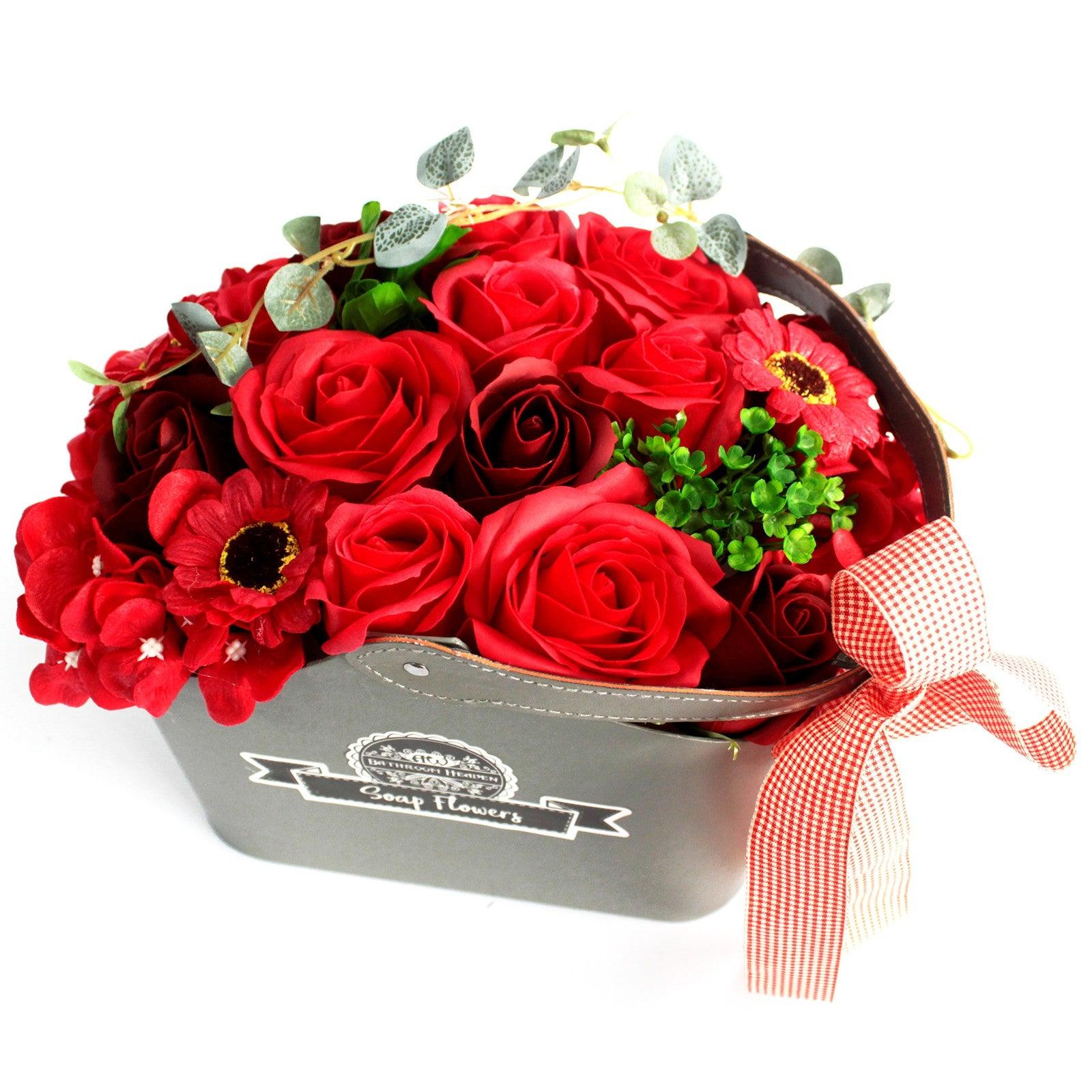 Basket Soap Flower Bouquet - Red - DuvetDay.co.uk
