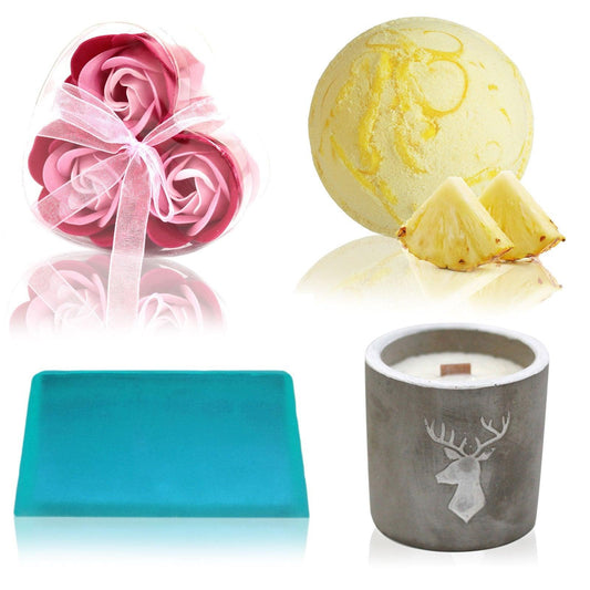 Bath Bomb, Soap Flower, Soap and Candle Set - DuvetDay.co.uk