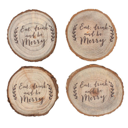 Be Merry Printed Log Set of 4 Coasters - DuvetDay.co.uk