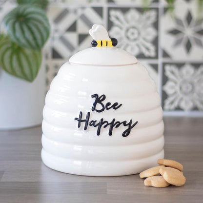 Bee Happy Ceramic Storage Jar - DuvetDay.co.uk