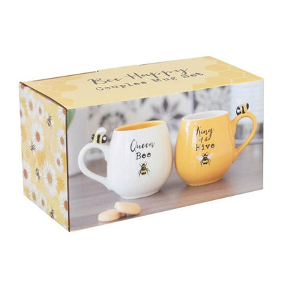 Bee Happy King and Queen Couples Mug Set - DuvetDay.co.uk