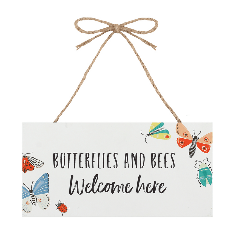Bees and Butterflies Welcome Here Hanging Garden Sign - DuvetDay.co.uk