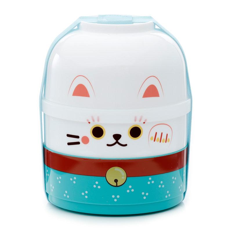 Bento Round Stacked Lunch Box - Maneki Neko Lucky Cat - DuvetDay.co.uk