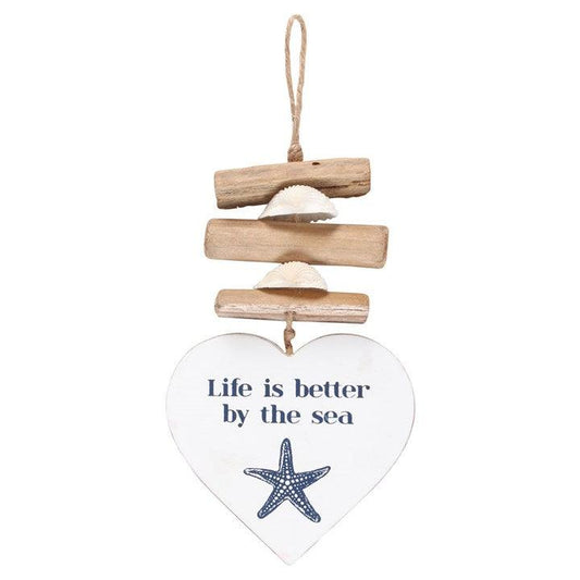 Better By The Sea Driftwood Heart Sign - DuvetDay.co.uk