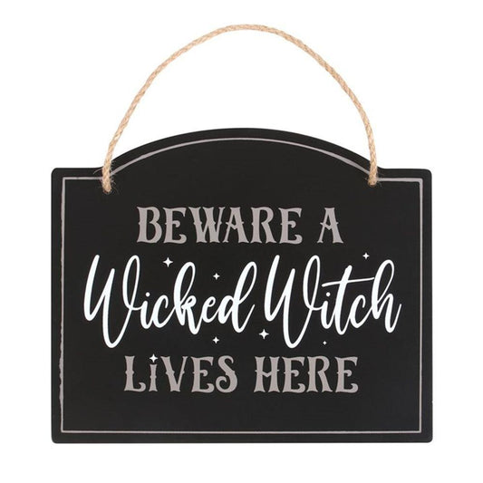 Beware A Wicked Witch Lives Here Hanging Sign - DuvetDay.co.uk