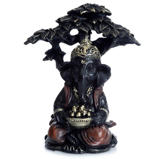 Black and Gold Ganesh Sitting Under Tree - DuvetDay.co.uk