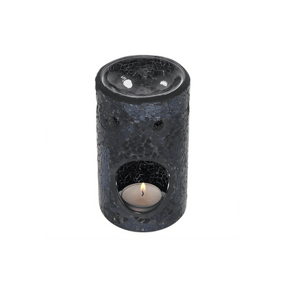 Black Crackle Glass Pillar Oil Burner - DuvetDay.co.uk