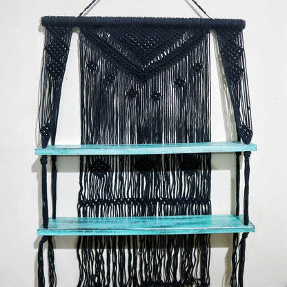 Black Macrame Hanging Shelves - Turquoise - DuvetDay.co.uk