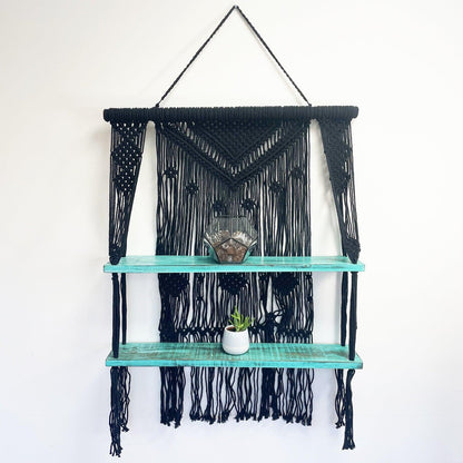 Black Macrame Hanging Shelves - Turquoise - DuvetDay.co.uk