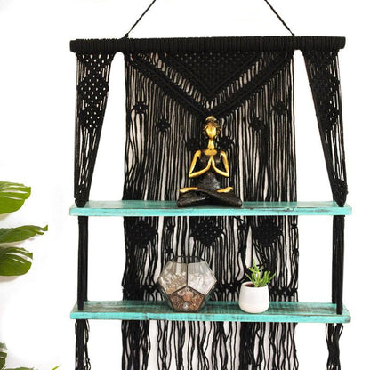 Black Macrame Hanging Shelves - Turquoise - DuvetDay.co.uk