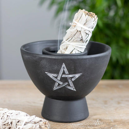 Black Pentagram Terracotta Smudge Bowl - DuvetDay.co.uk