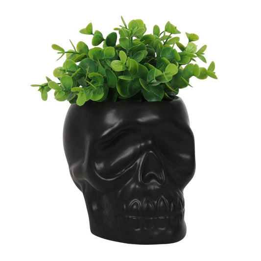Black Skull Plant Pot - DuvetDay.co.uk