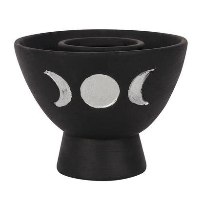 Black Triple Moon Terracotta Smudge Bowl - DuvetDay.co.uk