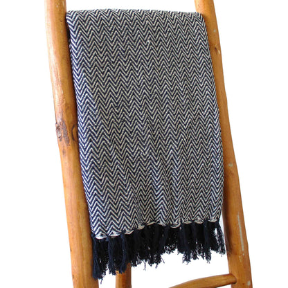 Boho Comfort Throws - 125x150cm - Navy Zigzag - DuvetDay.co.uk