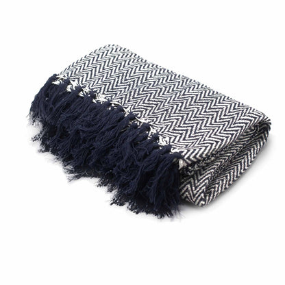 Boho Comfort Throws - 125x150cm - Navy Zigzag - DuvetDay.co.uk