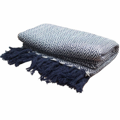 Boho Comfort Throws - 125x150cm - Navy Zigzag - DuvetDay.co.uk
