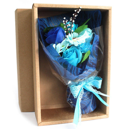 Boxed Hand Soap Flower Bouquet - Blue - DuvetDay.co.uk