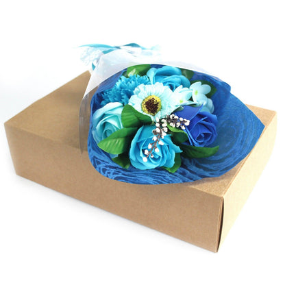 Boxed Hand Soap Flower Bouquet - Blue - DuvetDay.co.uk