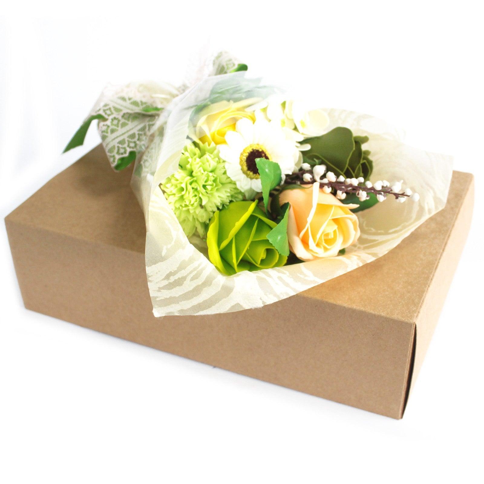 Boxed Hand Soap Flower Bouquet - Greens - DuvetDay.co.uk