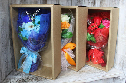 Boxed Hand Soap Flower Bouquet - Orange - DuvetDay.co.uk