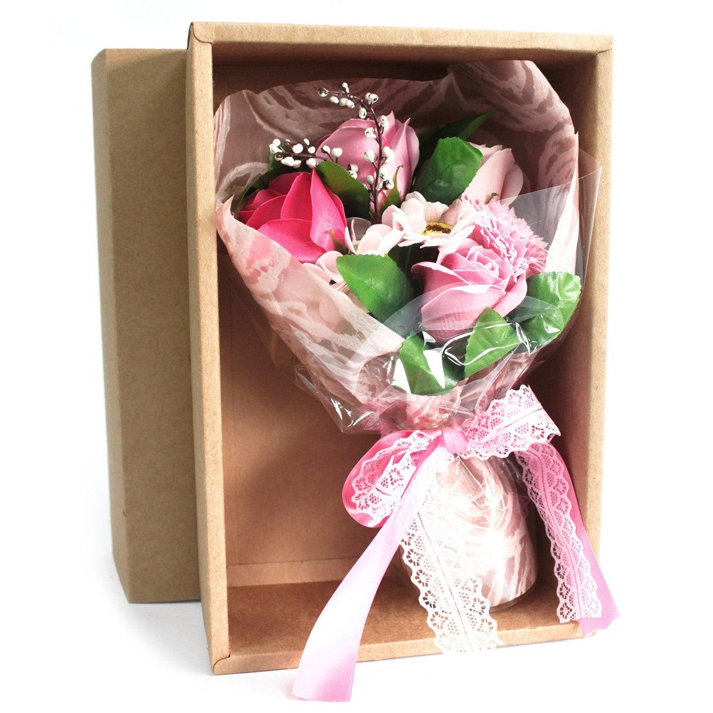 Boxed Hand Soap Flower Bouquet - Pink - DuvetDay.co.uk