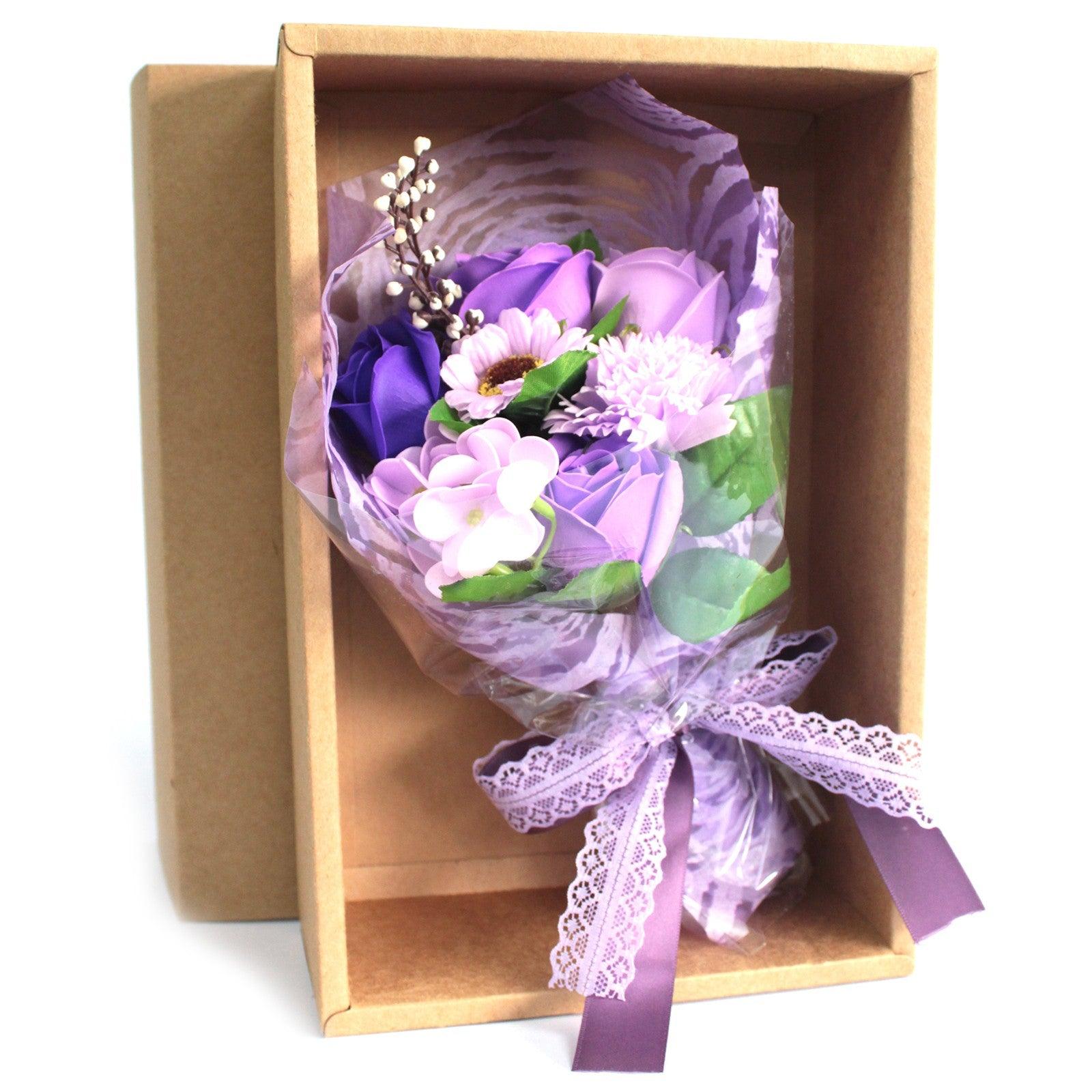 Boxed Hand Soap Flower Bouquet - Purple - DuvetDay.co.uk
