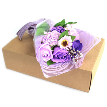 Boxed Hand Soap Flower Bouquet - Purple - DuvetDay.co.uk