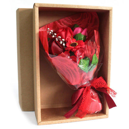 Boxed Hand Soap Flower Bouquet- Red - DuvetDay.co.uk