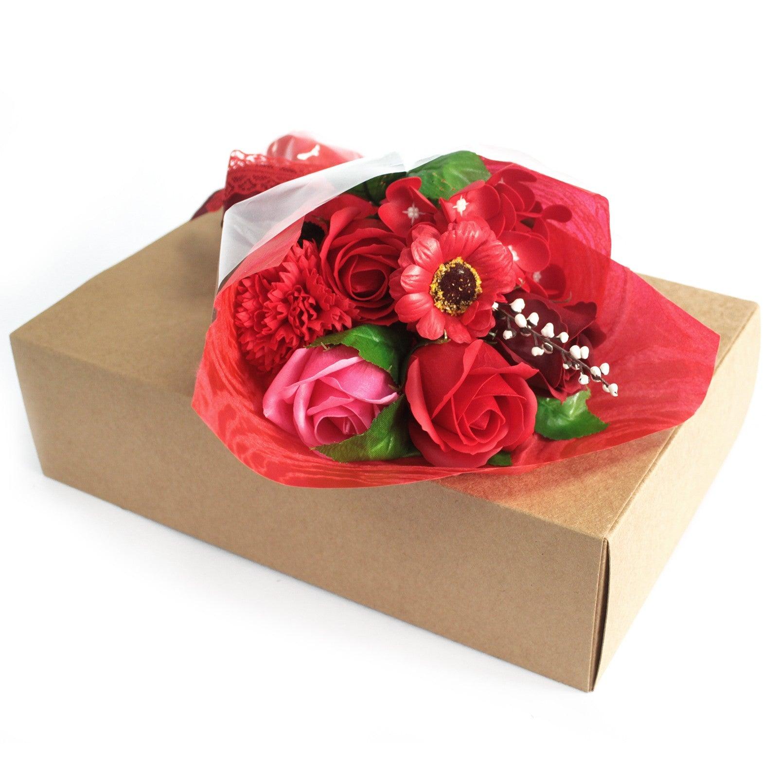 Boxed Hand Soap Flower Bouquet- Red - DuvetDay.co.uk