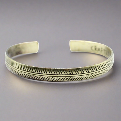 Brass Tibetan Bracelet - Slim Tribal Leaf